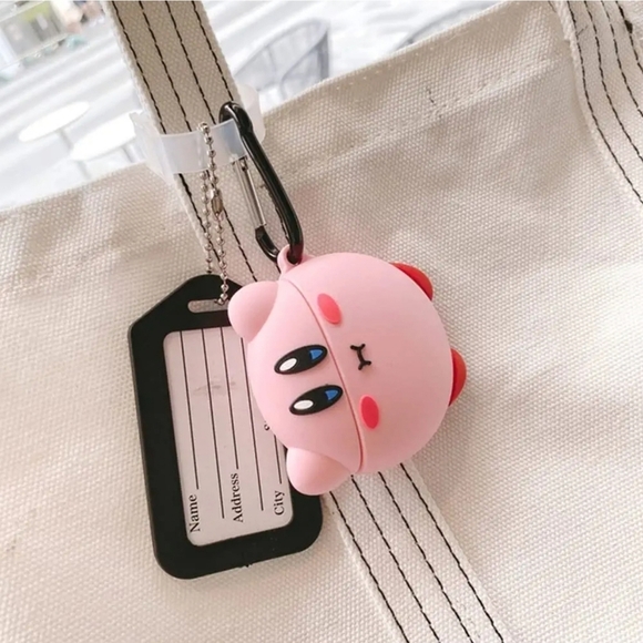 Kirby ✦ Pink AirPods Case ✦ Gen 3 Silicone Protective Cover w/ Hanging Clip - Picture 6 of 10